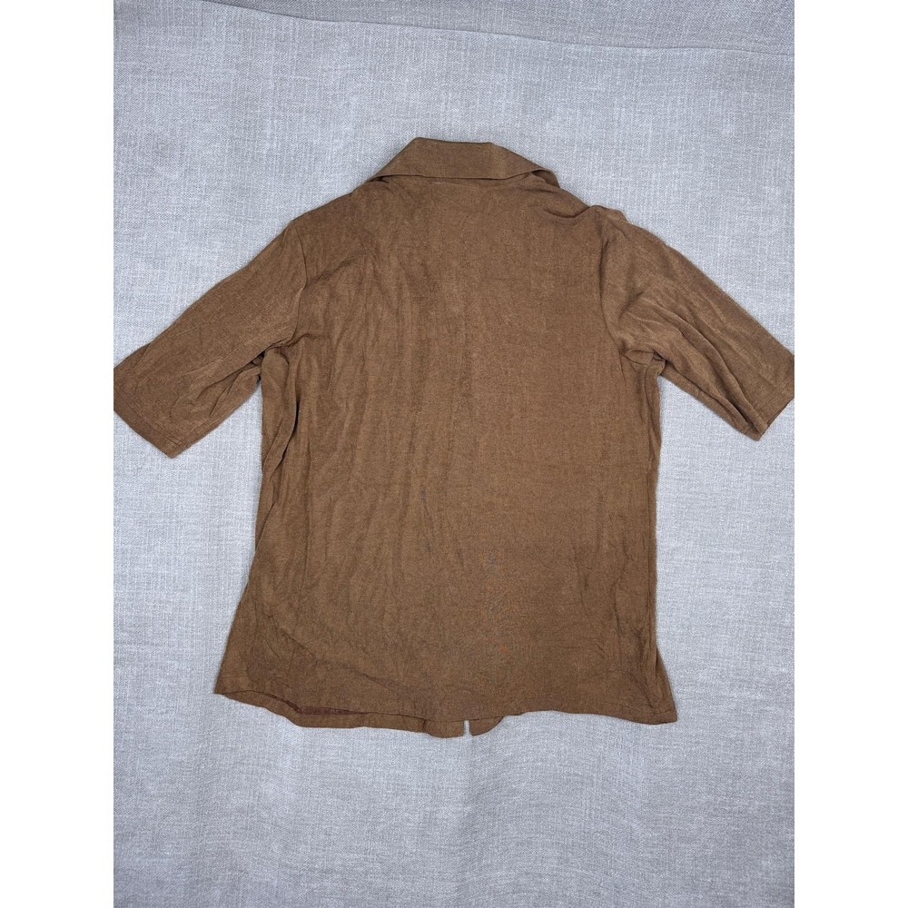 Carolyn Strauss Collection Shirt Womens L Brown Button Up Collared Stretch Top - Picture 5 of 5